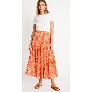 Jane Ashley Tiered Batik Maxi Skirt 3X Orange Beachy Ruffled Tie Dye Flowy Boho